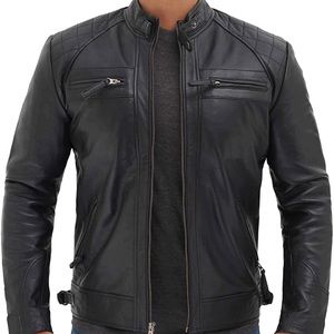 Black Leather Jacket Mens - Real Lambskin Leather Distressed Motorcycle Jacket